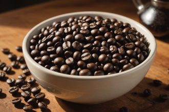 Dégustation de café en grains Kimbo dans une tasse élégante