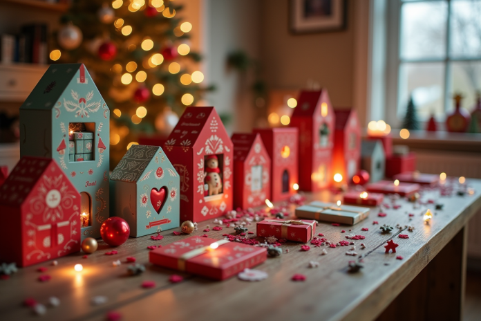 Assortiment de calendriers de l'avent sur une table en bois
