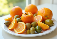 Assortiment de fruits frais avec oranges et olives