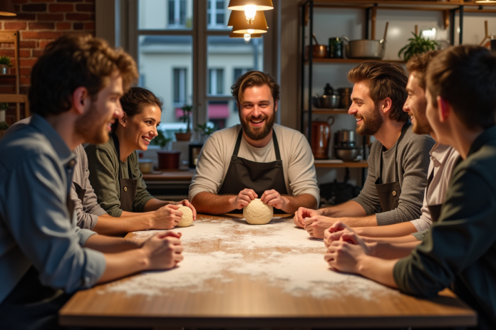 atelier-cuisine-parisien Groupe d adultes en atelier cuisine à Paris