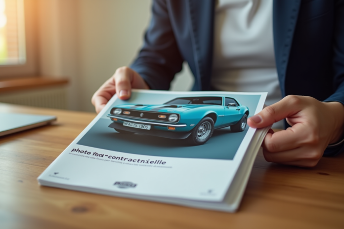 Personne tenant une brochure de voiture brillante en plein jour