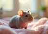 Cochon d'Inde sans poils sur une couverture pastel