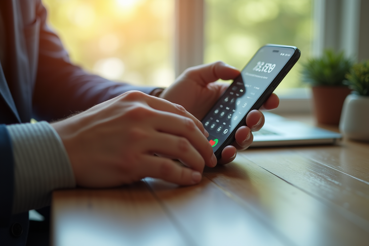 Main composant un numéro sur smartphone en journée