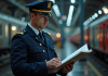 Contrôleur de train en atelier de maintenance avec documents
