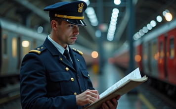 Contrôleur de train en atelier de maintenance avec documents