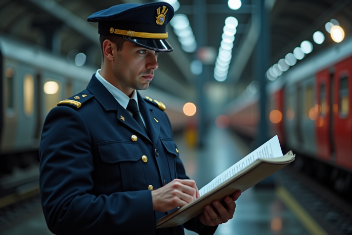 Contrôleur de train en atelier de maintenance avec documents