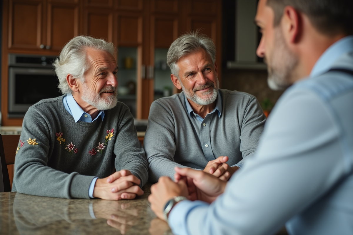 Couple discutant avec un courtier en prêt immobilier
