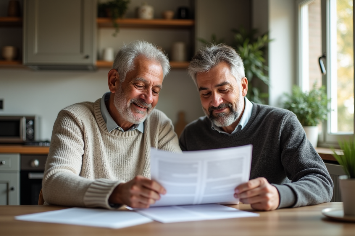 Couple discutant de documents hypothécaires à la cuisine