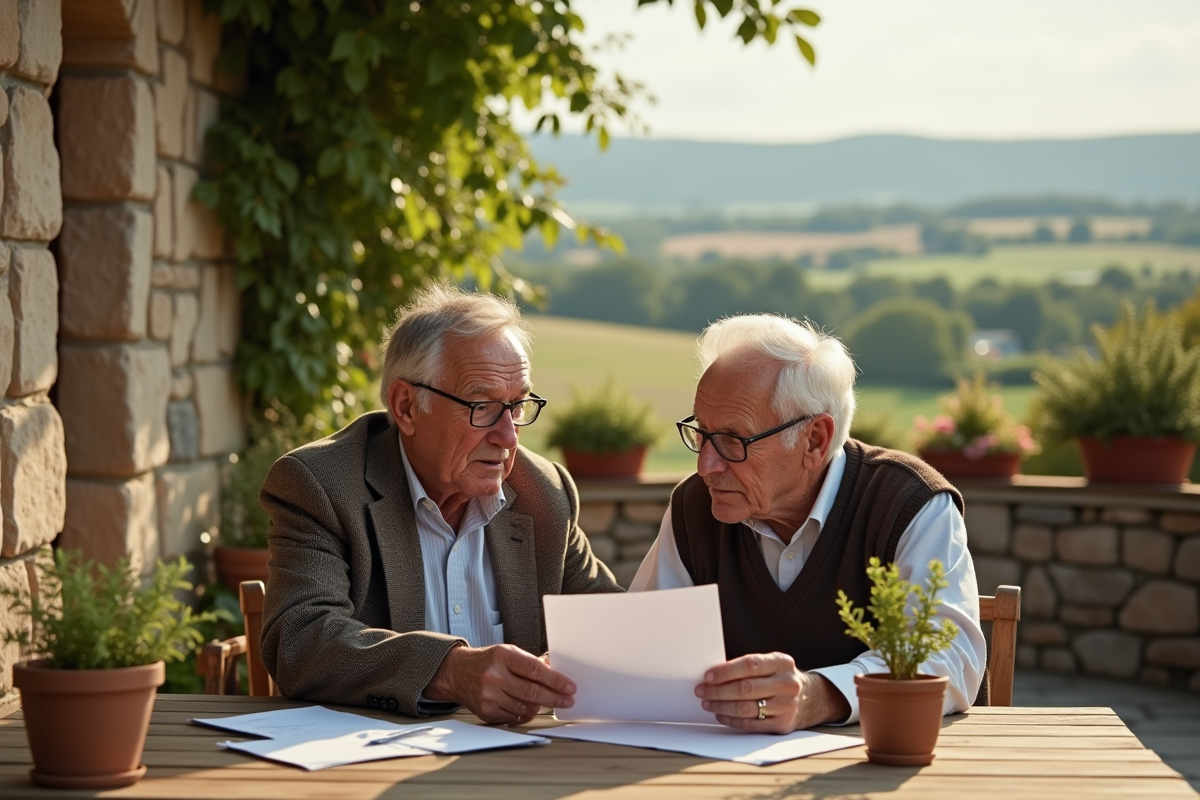 Couple âgé discutant autour d