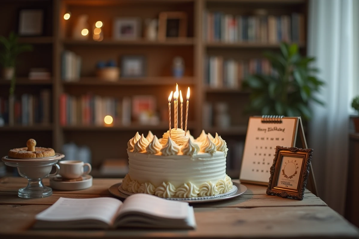 Gâteau d'anniversaire avec bougies et calendrier symbolisant la date de naissance et la comparaison d'âge