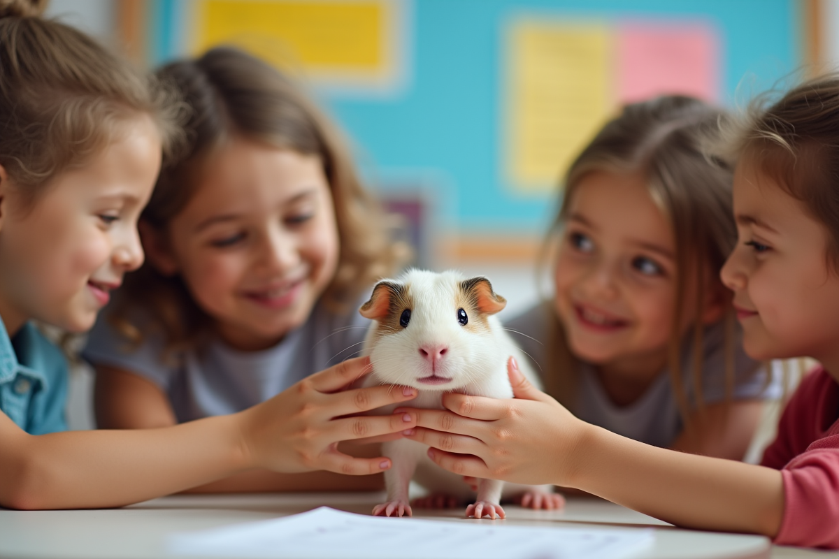 Enfants caressant un cochon d