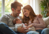 Famille heureuse avec bébé dans une lumière naturelle