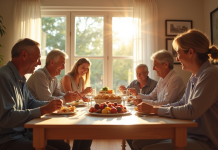 Famille multigenerational partageant un repas convivial