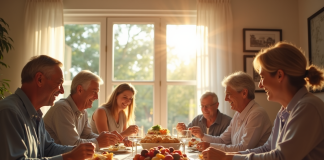 Famille multigenerational partageant un repas convivial