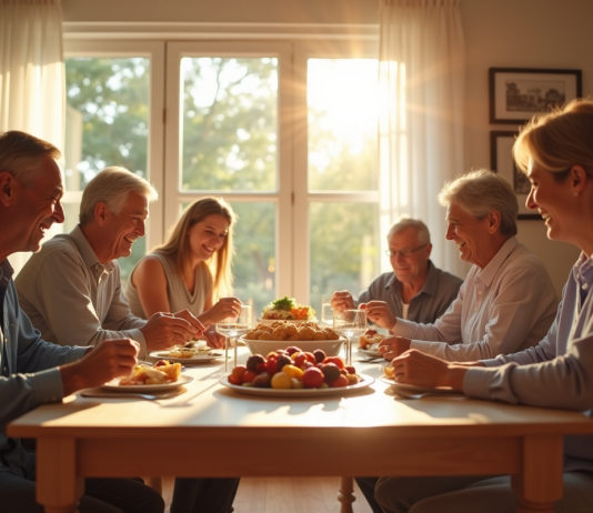 Famille multigenerational partageant un repas convivial