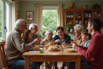 Famille multigenerational partageant un repas convivial