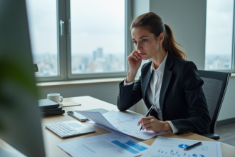 Femme d'affaires en réunion dans un bureau moderne