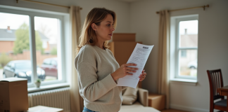 Comparatif des tarifs de débarras de la maison : comment faire le bon choix ? Femme d'âge moyen examine une estimation dans un salon encombré