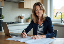 Impôts résidence secondaire : comment sont-ils calculés et déclarés ? Femme d'âge moyen lisant documents d'impôts dans la cuisine