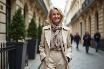 Femme élégante dans la rue parisienne en trench
