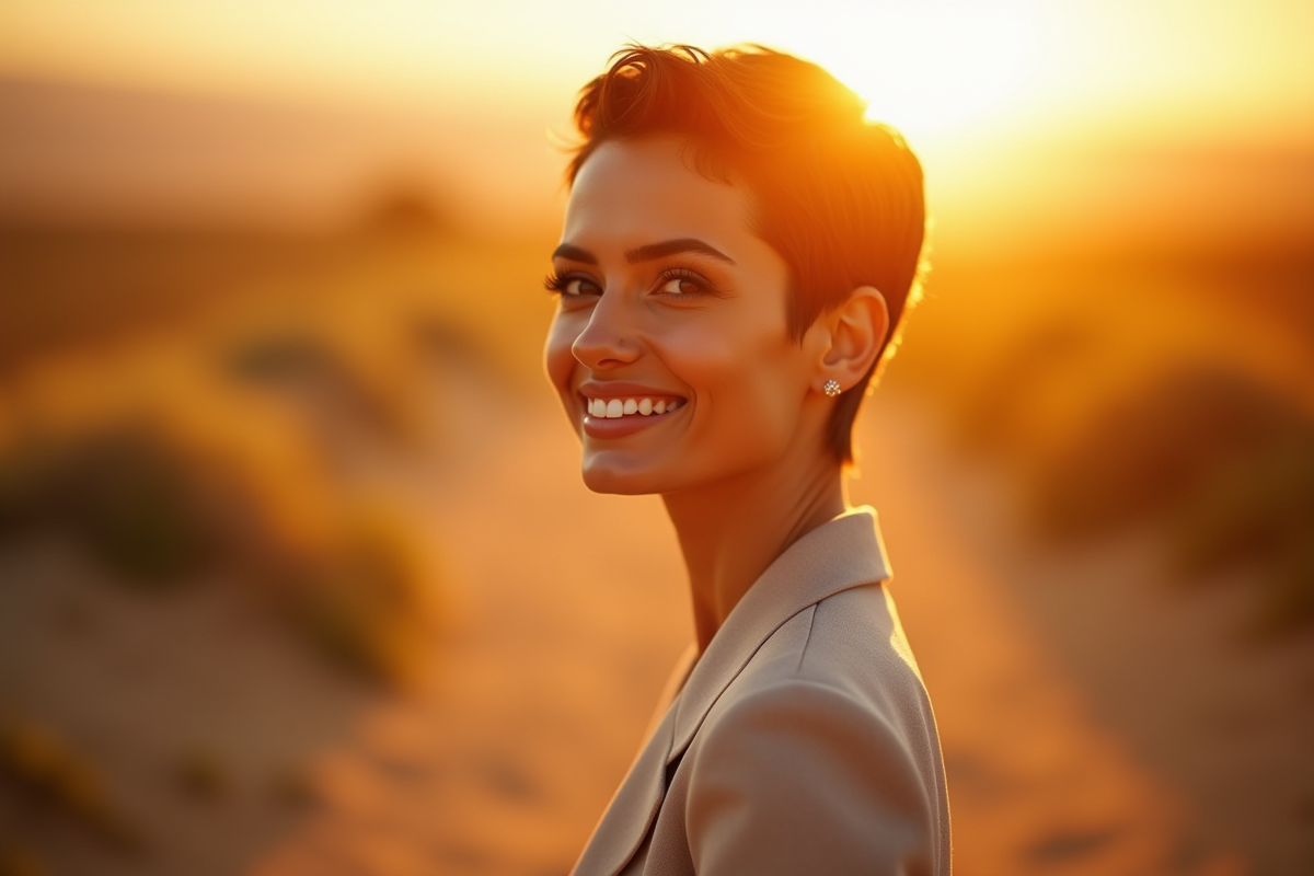 Femme confiante avec coupe pixie lors d