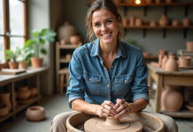 Offrir un atelier : le cadeau original qui plaît à coup sûr Femme souriante façonnant de l'argile dans un atelier de poterie