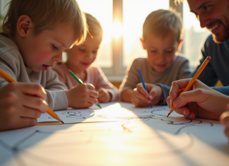 Les secrets derrière le succès de Dessine et devine Groupe d'adultes et enfants jouant à un jeu de dessin et devinettes