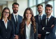 Groupe de professionnels dans un bureau lumineux