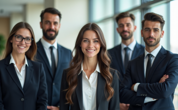 Groupe de professionnels dans un bureau lumineux