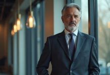 Homme d'affaires français confiant dans un bureau moderne