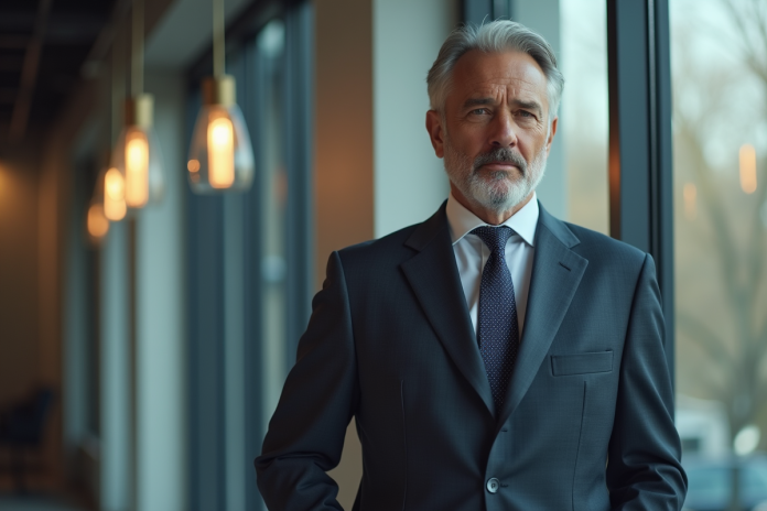 Homme d'affaires français confiant dans un bureau moderne