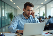 Messagerie de l’AC Créteil, erreurs fréquentes mentionnées par les utilisateurs et points de vigilance Homme d'affaires au bureau examinant un ordinateur portable