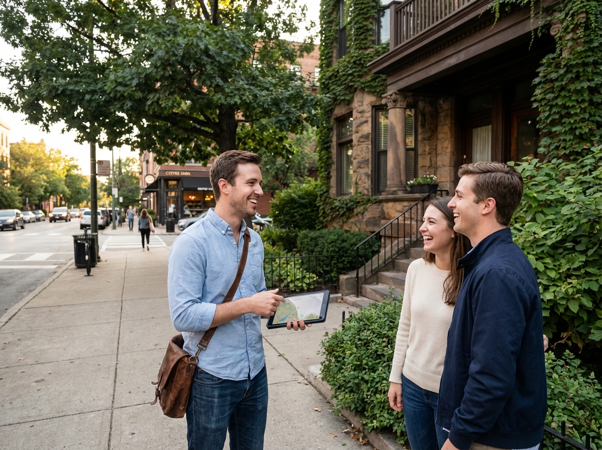 Homme décontracté avec tablette devant un bâtiment résidentiel