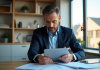 Comment optimiser votre renégociation de crédit immobilier en 2025 Homme en costume bleu examine des documents de prêt immobilier
