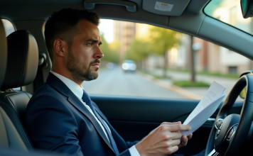 Conduite à risques : quelles options après un malus ? Homme inquiet dans sa voiture regarde une lettre