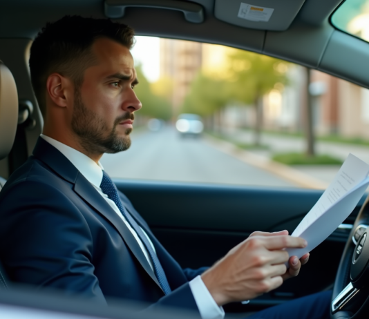 Conduite à risques : quelles options après un malus ? Homme inquiet dans sa voiture regarde une lettre