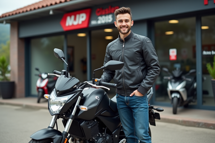 homme-moto-magpower-avengers Jeune homme souriant avec moto Magpower Avengers 125