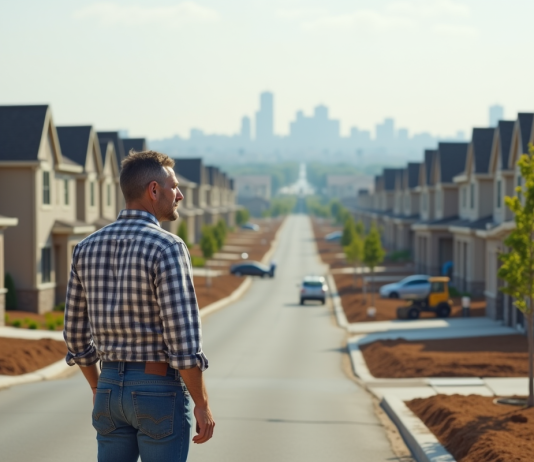 Inconvénients de l’étalement urbain : comment limiter les impacts ? Homme regardant une banlieue en construction