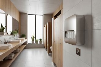 Distributeur de serviettes hygiéniques dans un bureau moderne