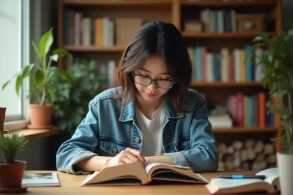 Jeune femme lisant un manhwa français à la maison