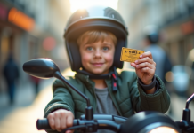 Jeune portant un casque sur un scooter avec un certificat BSR