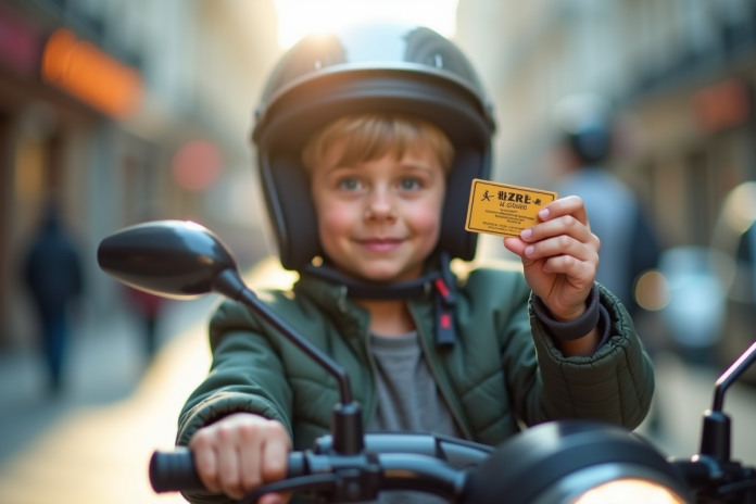 Jeune portant un casque sur un scooter avec un certificat BSR
