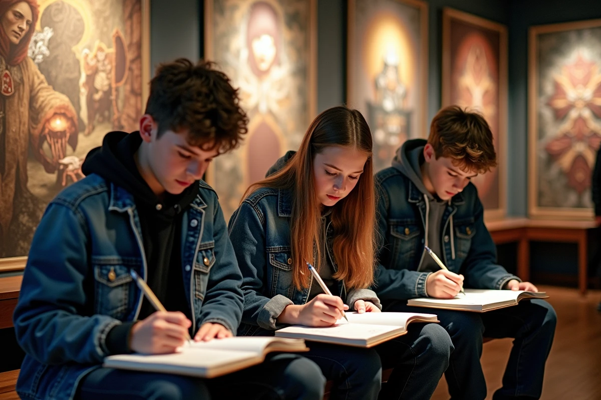 Trois adolescents dessinant lors de l