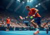 Joueur de tennis de table en pleine action lors d'un match international