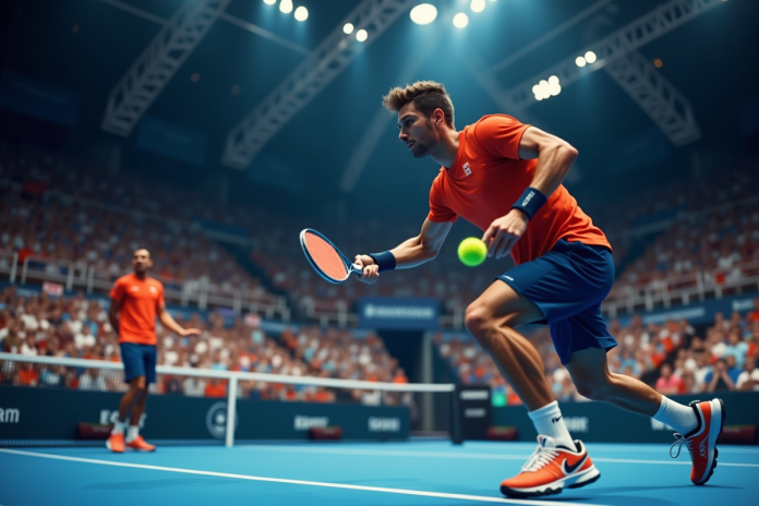 Joueur de tennis de table en pleine action lors d'un match international