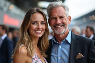 Couple avec différence d'âge notable lors d'un événement automobile, illustrant la comparaison d'âge entre Laurène Godey et Sébastien Loeb