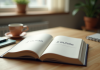 Livre de grammaire française ouvert sur un bureau lumineux
