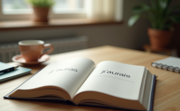 Livre de grammaire française ouvert sur un bureau lumineux