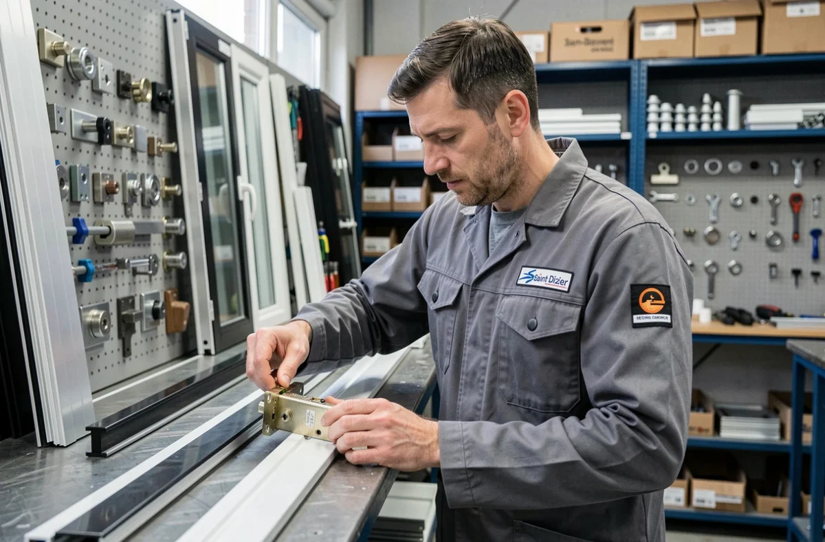 Artisan de Metal Secur Fermetures dans son atelier de menuiserie et serrurerie à Saint-Dizier