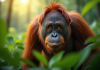 Orangutan curieux dans la forêt tropicale verte